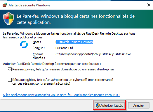 Installation de l'outil d'assistance à distance